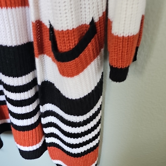 Beauts and Beaus Striped Fall Colored Open Front slouchy Longline Cardigan XL - Picture 5 of 8